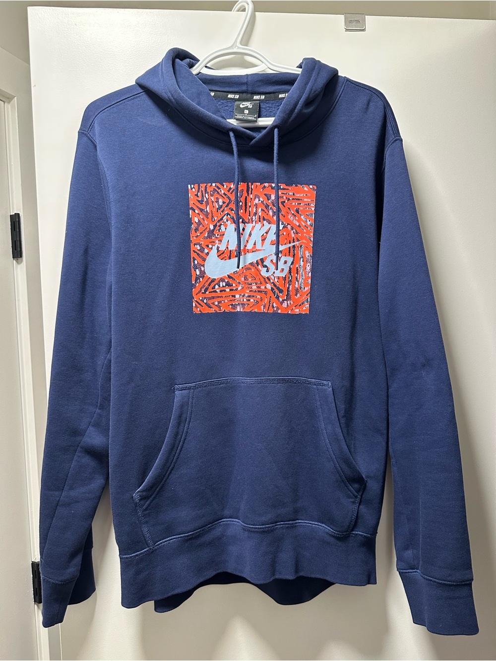 Nike Navy Pullover Hoodie with Red Graphic Square